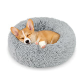 Homeuslynn cama redonda antiansiedad gris 16 pulgadas, soporte para cabeza y sueño cómodo.