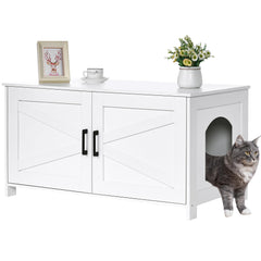 Homhedy armario para caja de arena blanco con puerta granero y estilo moderno.
