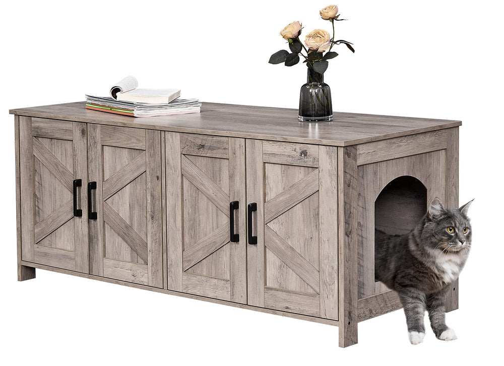 Homhedy caja de arena para gatos dos, diseño con doble habitación para dos felinos