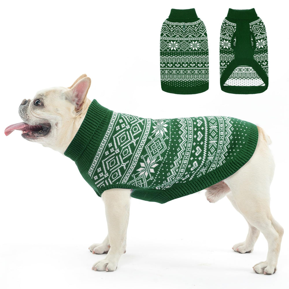 SUDADERA HOMIMP para perro con patrón rombos verde desde el frente, mantiene cálido y con estilo.
