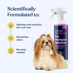 Honest Paws Champú Seco para Perros, rociado en el pelaje para limpieza rápida.