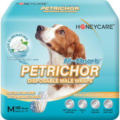 HONEY CARE All Absorb Petrichor Envoltura mediana para perro macho, ajuste cómodo y seguro.