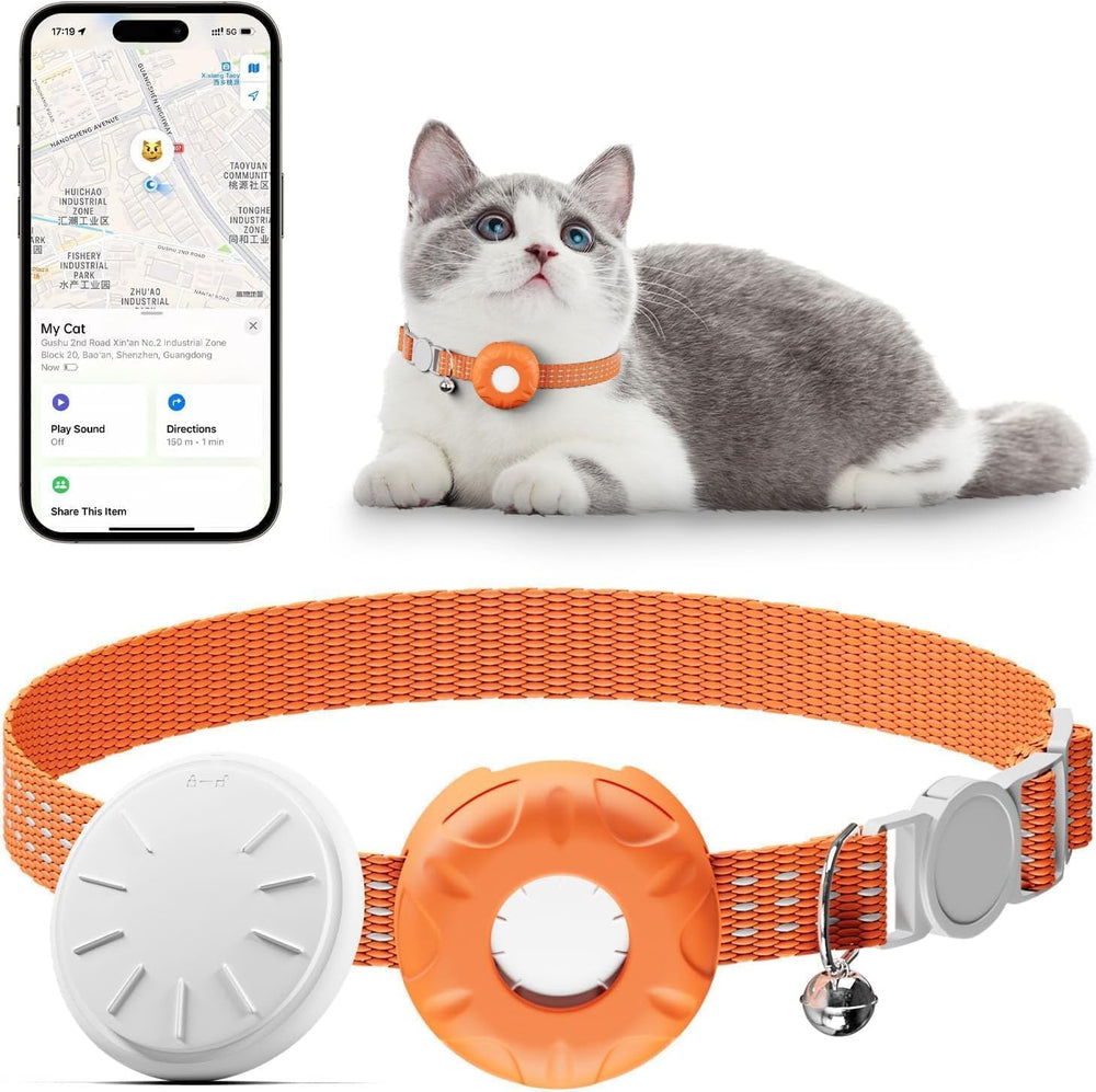 Rastreador de gato HONGTOP H con collar naranja ligero para comodidad diaria.
