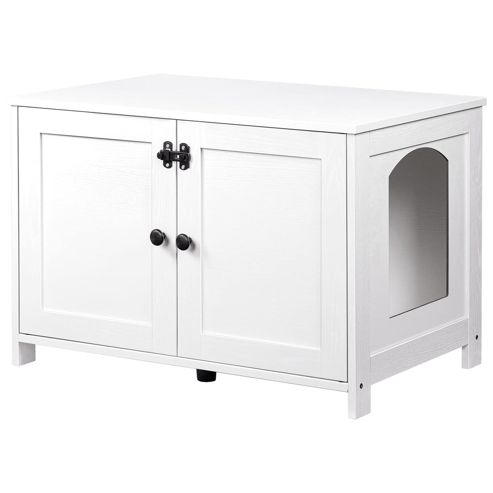 HOOBRO caja-arena-oculta-madera-blanca: mueble elegante que oculta la caja de arena y decora la sala