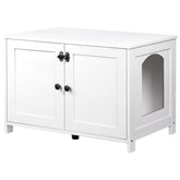 HOOBRO caja-arena-oculta-madera-blanca: mueble elegante que oculta la caja de arena y decora la sala
