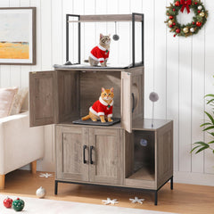 HOOBRO mueble caja-arena doble, almacenamiento y descanso para tu gato