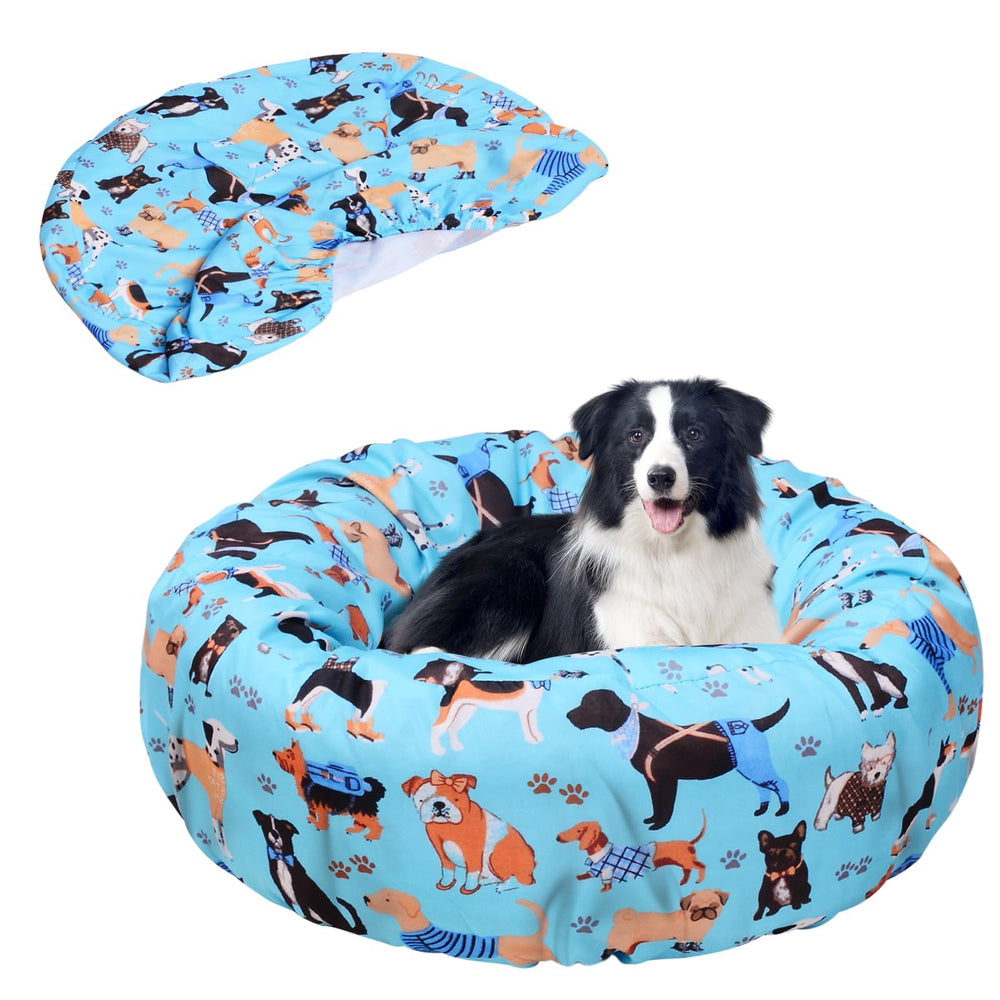 Hoopttay funda redonda para cama de perro azul, protege la base y facilita la limpieza.