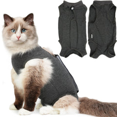 Hpetppy mono de recuperación para gato, vista frontal, protege heridas postoperatorias.