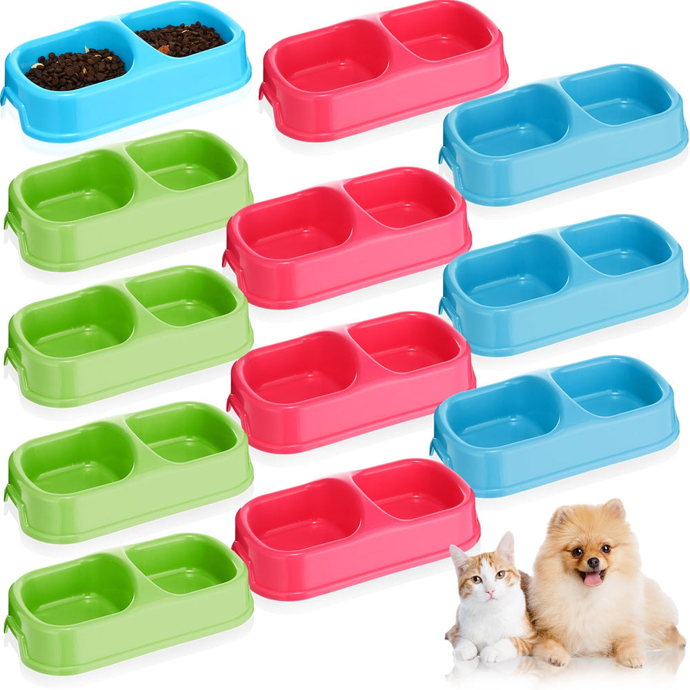 Hsei 12 piezas tazones dobles para mascotas, prácticos para comida y agua.