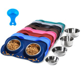 Hubulk dobles cuencos para perro con agua y comida en acero inoxidable.