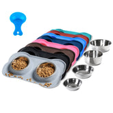 Hubulk dobles cuencos para perros y gatos en acero inoxidable, ideal para alimentar dos mascotas al mismo tiempo.