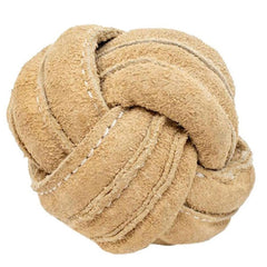 Juguete HuggleHounds: bola nodada de cuero para masticar.