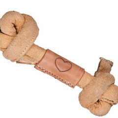 HuggleHounds Huggle-Hide Knotted Bone, hueso-nudo-cuero-mediano, ideal para mordidas intensas y masticación prolongada.