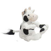 Juguete de peluche HuggleHounds Knottie Dottie Cow, vista frontal suave y atractivo.