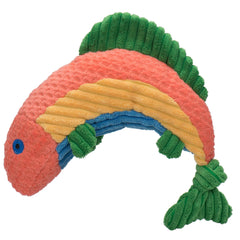 HuggleHounds Knottie Plush Trucha Arcoiris frente: diseño adorable y duradero para juego diario.