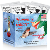 Hummer's Galore – Empaque néctar claro, listo para alimentar colibríes en el jardín.