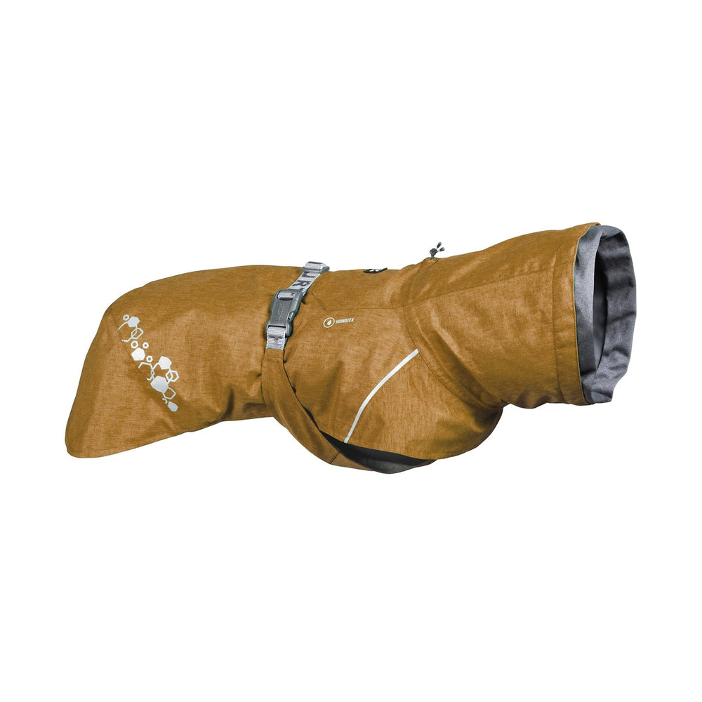 Hurtta Monsoon Coat ECO, vista frontal del perro para lluvia.