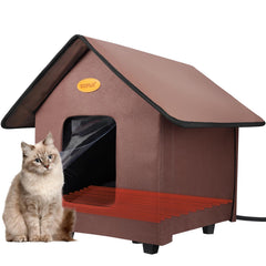 Casita HXPLN para gatos caliente con techo esquinado, refugio seco ante la lluvia.