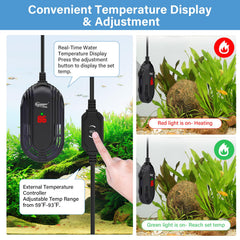 Pantalla LED Hygger muestra temperatura real para ajustes precisos.