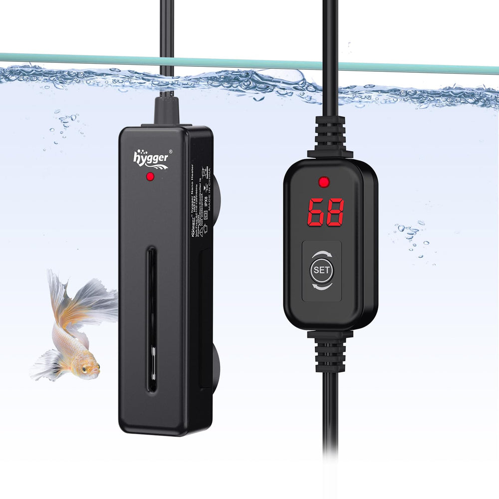Hygger calentador submersible 50W con pantalla digital, lectura fácil de la temperatura.