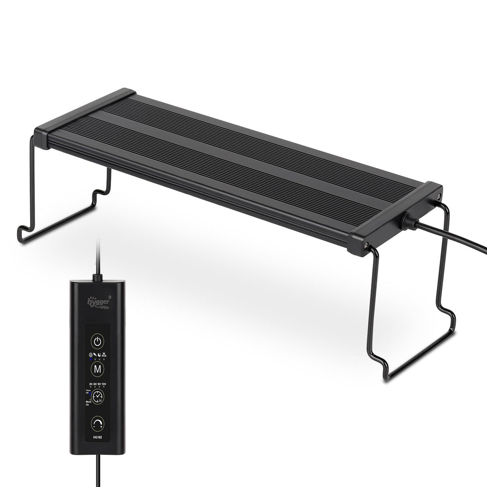 Lámpara hygger para acuario 24/7 muestra iluminación estable y colores vivos.
