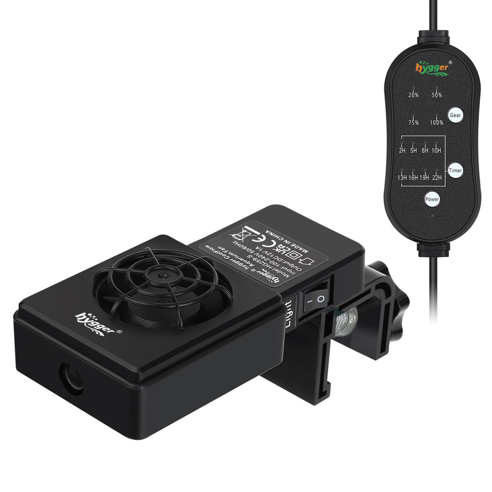 hygger mini-ventilador acuario frontal mejora confort térmico para peces.