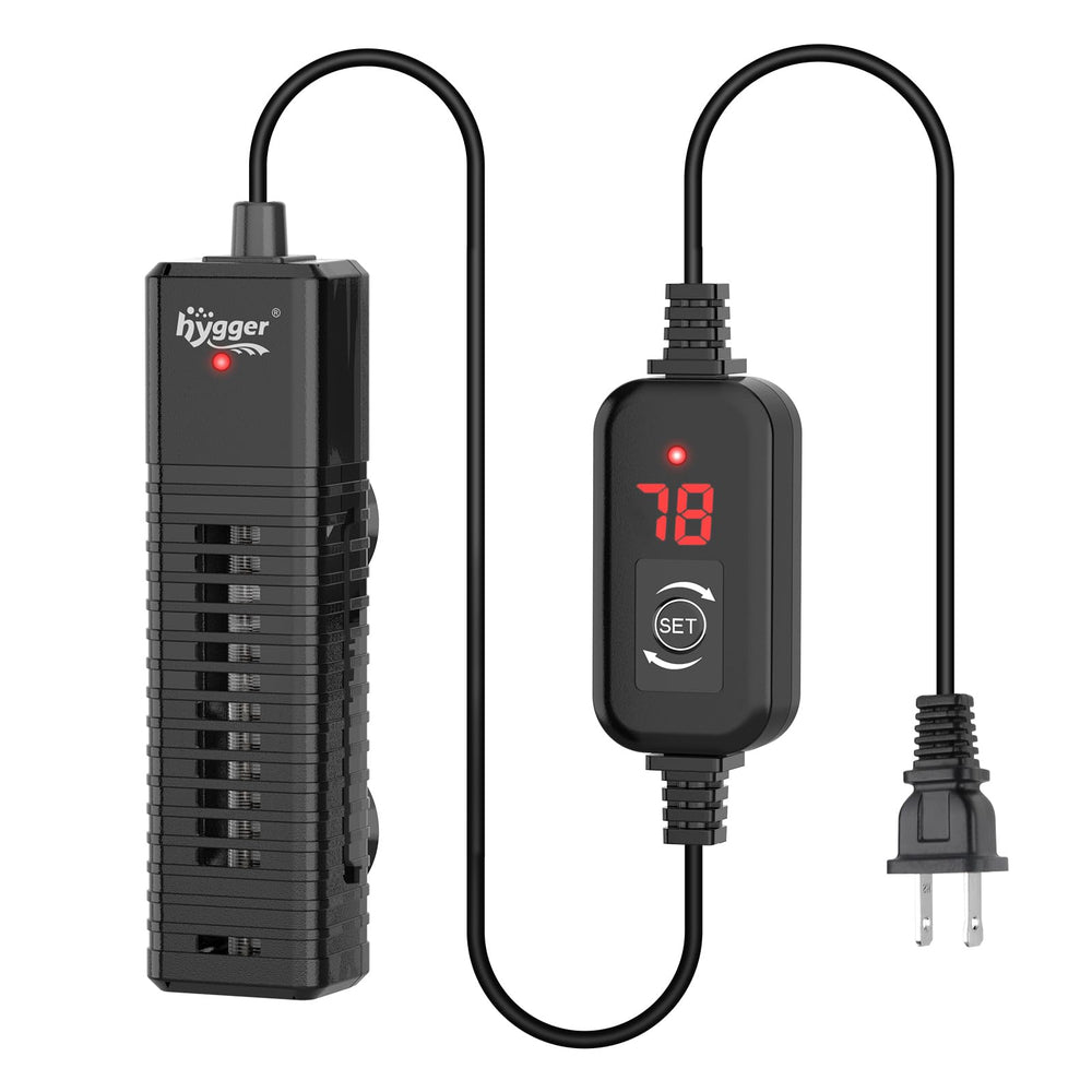 Hygger Nano calentador sumergible con pantalla digital para acuarios pequeños.