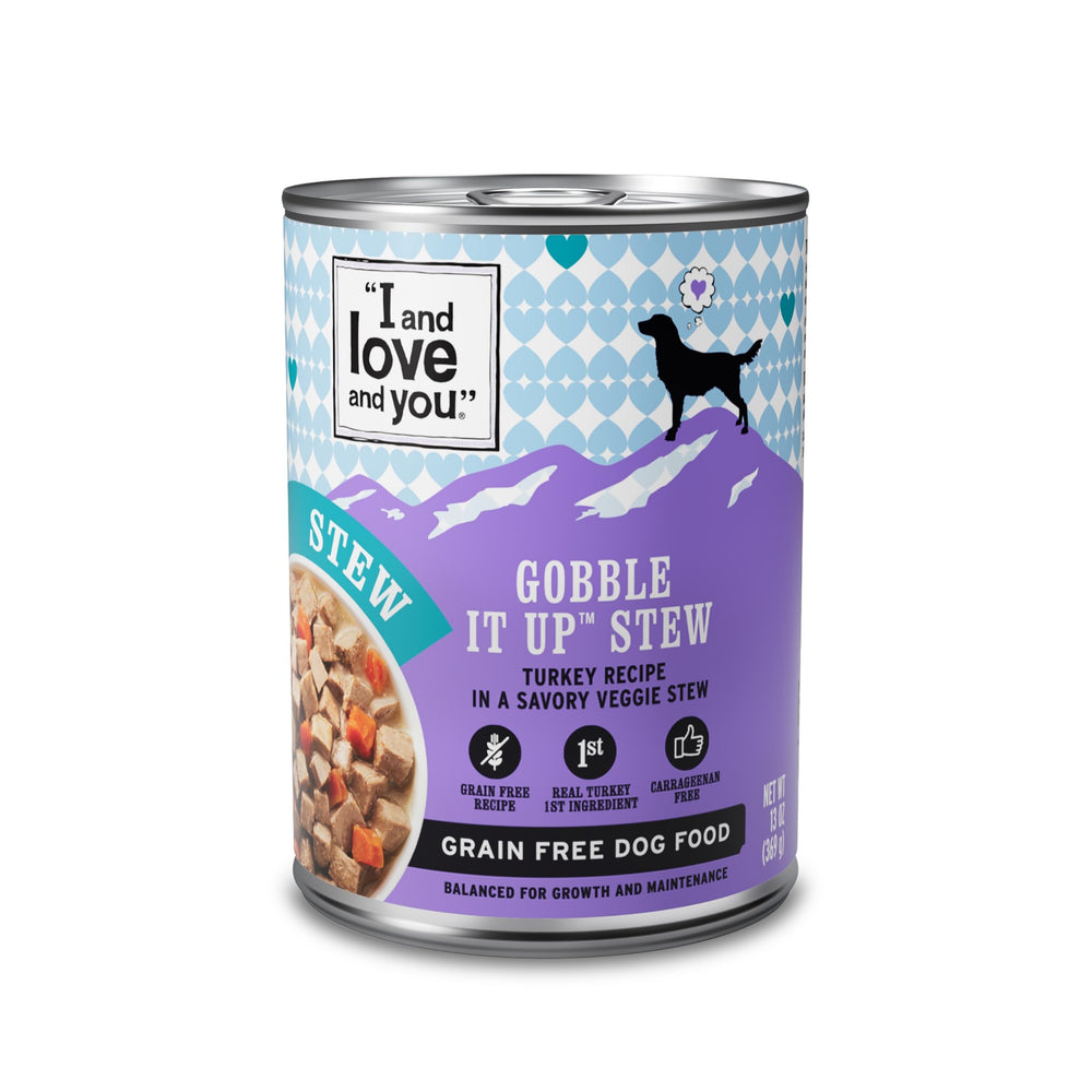 I AND LOVE AND YOU Gobble It Up Stew trozos de pavo en plato para perros