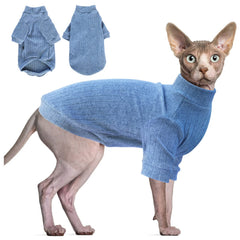 Idepet suéter para gatos sphynx azul, cómodo para días fríos.