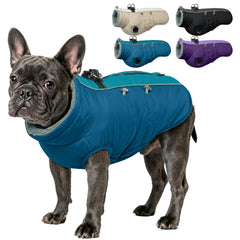 IDOMIK abrigo cálido para perro con arnés azul, ideal para paseos en frío