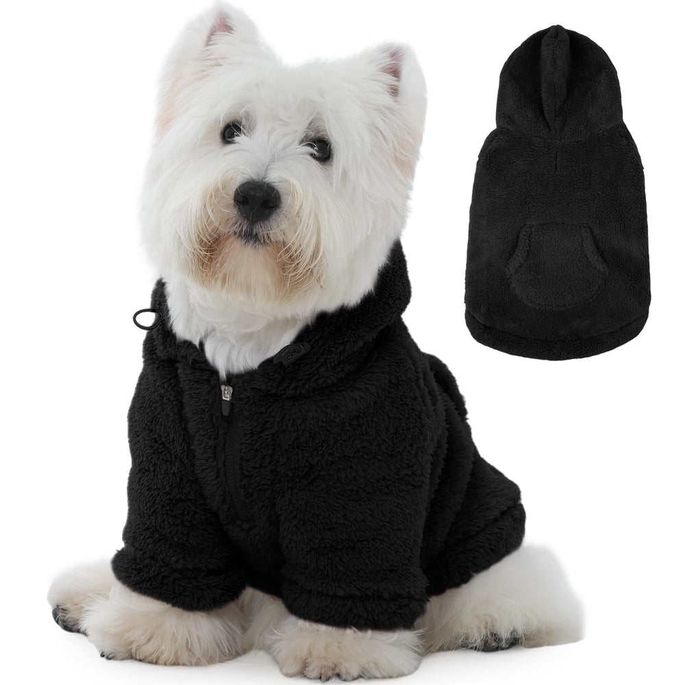 IDOMIK sudadera de felpa con capucha ajustable para perros, brinda calidez suave al frente.