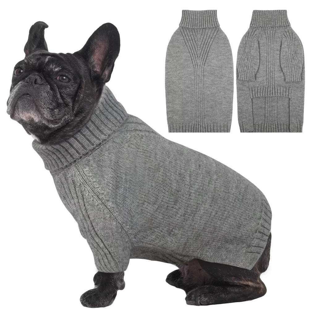IECOii sueter para perro medio, cuello alto, gris claro, ideal para paseos invernales.