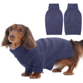IECOii Dachshund Sweater frente azul, cálido para perros pequeños.