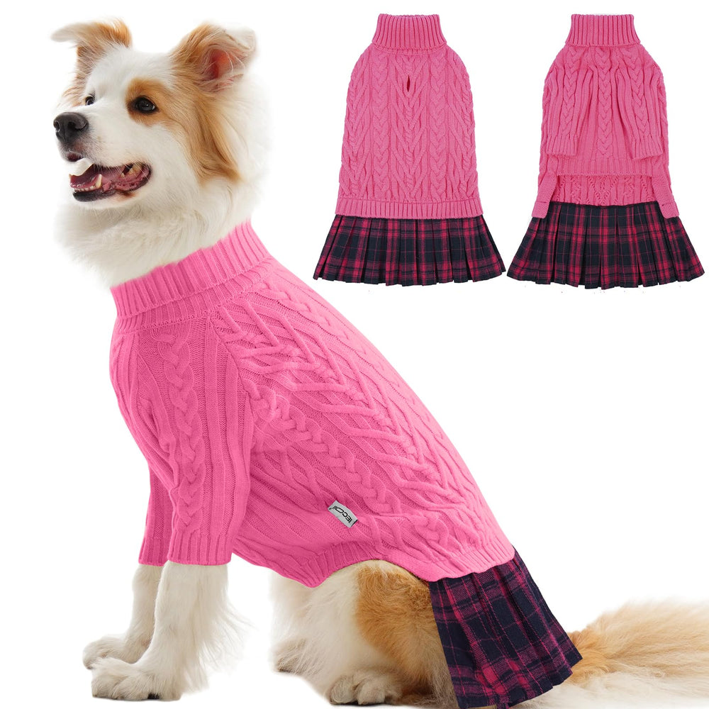 IECOii XL sueter-vestido para perro grande en rosa, ideal para dias frios