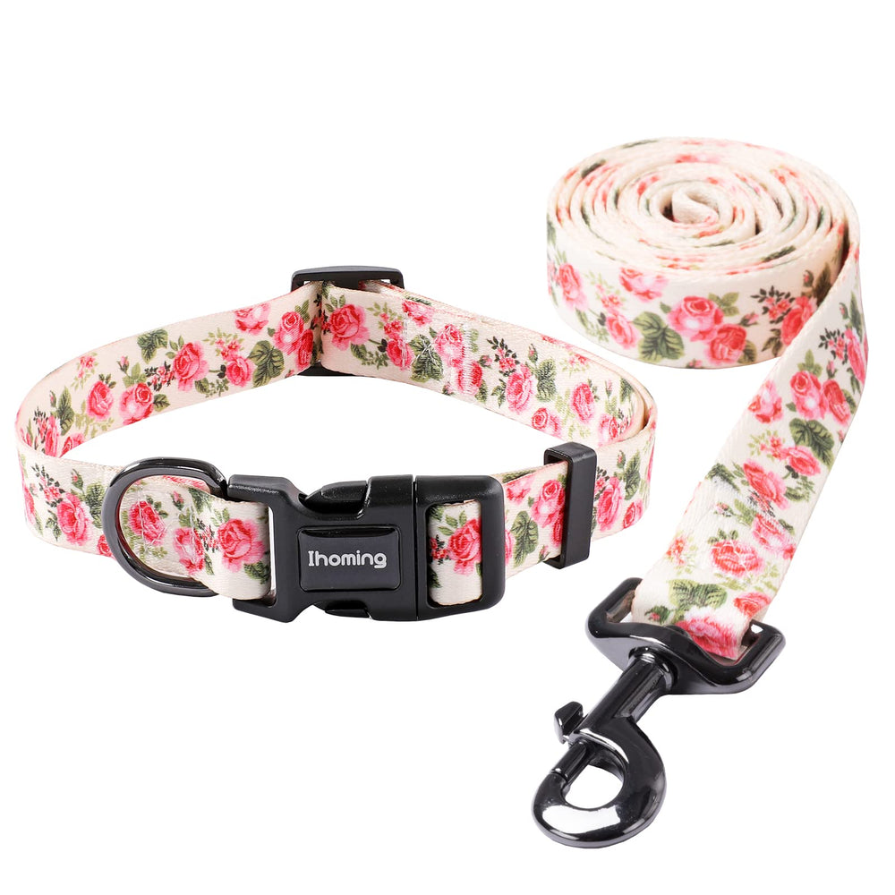 Ihoming collar para perro con estampado de rosas, fácil de ver durante paseos