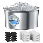 IHOUONE fuente de agua para gatos en acero inoxidable, duradera y segura para uso diario.