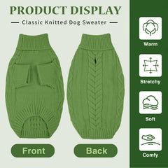IKIPUKO suéter verde, detalle tejido trenzado, sensación elegante y cálida.