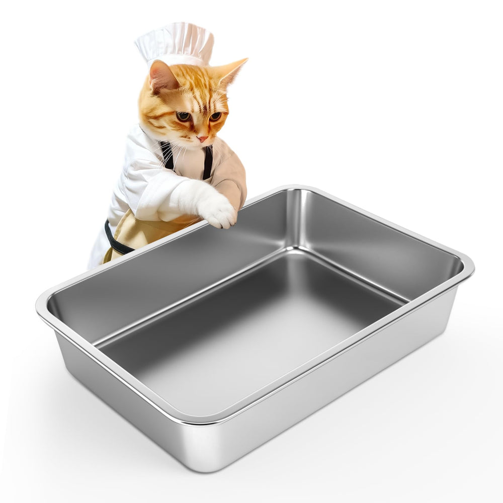 IKITCHEN bandeja-arena-gato-acero-inoxidable-grande, duradera y fácil de limpiar.