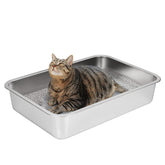 IKITCHEN bandeja grande de acero inoxidable para gatos, fácil limpieza y duradera.