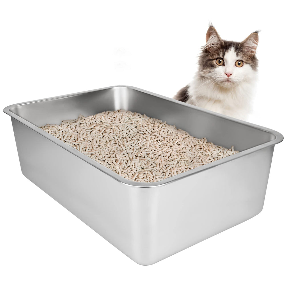 IKITCHEN caja arenera de acero inoxidable grande, resistente para gatos.