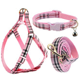 NISIYE Cute Plaid Dog Collar Harness and Leash with Safety Buckle - Adjustable and No Pull Comfortable Dog Collars for Small Puppy, Stylish Durable Gift for Boy Girl Pets