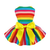 Fitwarm Rainbow Striped Dog Dress, Summer Dog Clothes for Small Dogs Girl, Pet Cat Outfit, 100% Breathable Cotton, Red Yellow Blue, Medium