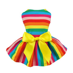 Fitwarm Rainbow Striped Dog Dress, Summer Dog Clothes for Small Dogs Girl, Pet Cat Outfit, 100% Breathable Cotton, Red Yellow Blue, Medium