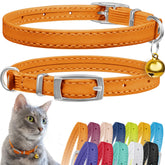 CollarDirect: collar de cuero para gatos con cascabel naranja, ideal para localizar a tu gato