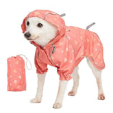 Blueberry Pet impermeable con corazones rosa, frontal, protección contra la lluvia.