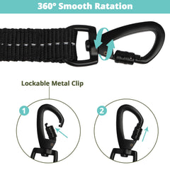jenico Long Dog Leash 15FT: Heavy Duty Rope Leashes for Dogs Training with Swivel Lockable Hook Reflective Threads Bungee and Padded Handle - Dog Lead for Large Small Medium Dogs Outside Walking