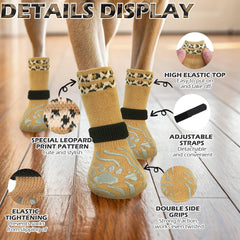 EXPAWLORER Dog Socks for Winter — Anti-Slip Paw Booties for Hardwood Floors, Licking Prevention, Khaki XS