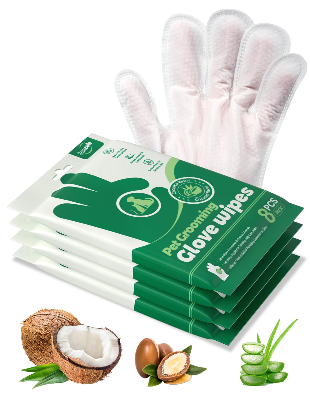 IMMCUTE guantes húmedos de coco para perros y gatos, limpieza suave y rápida
