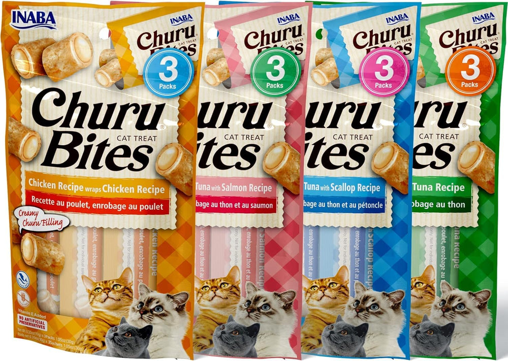 Caja de INABA Churu Bites con 12 tubos listos para snack diario