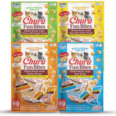 INABA Churu Fun Bites en caja tetra, porciones controladas para snack diario.